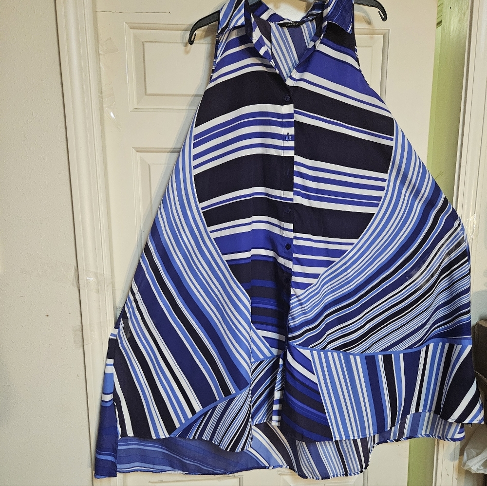 Blue/  Perwinkle Striped Halter Dress